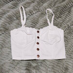 White Denim Bustier top with rose gold hardware